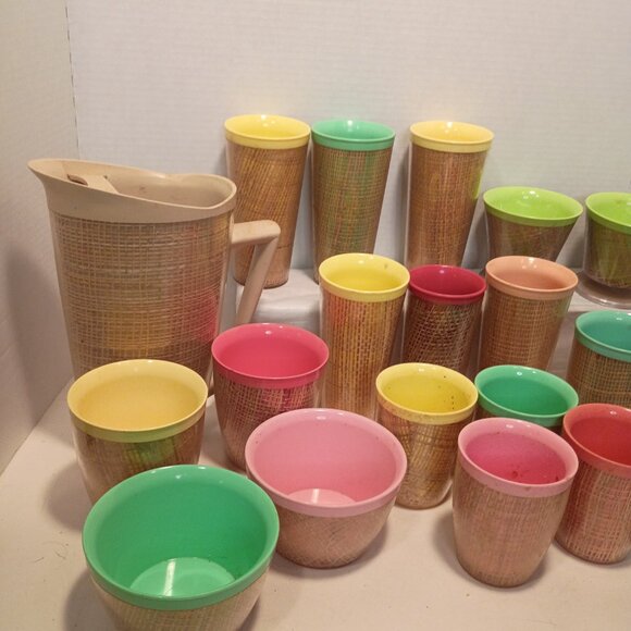 Assorted Lot MCM Raffia/Burlap Melmac Thermal Wear 21 Pieces Varied - Picture 7 of 11